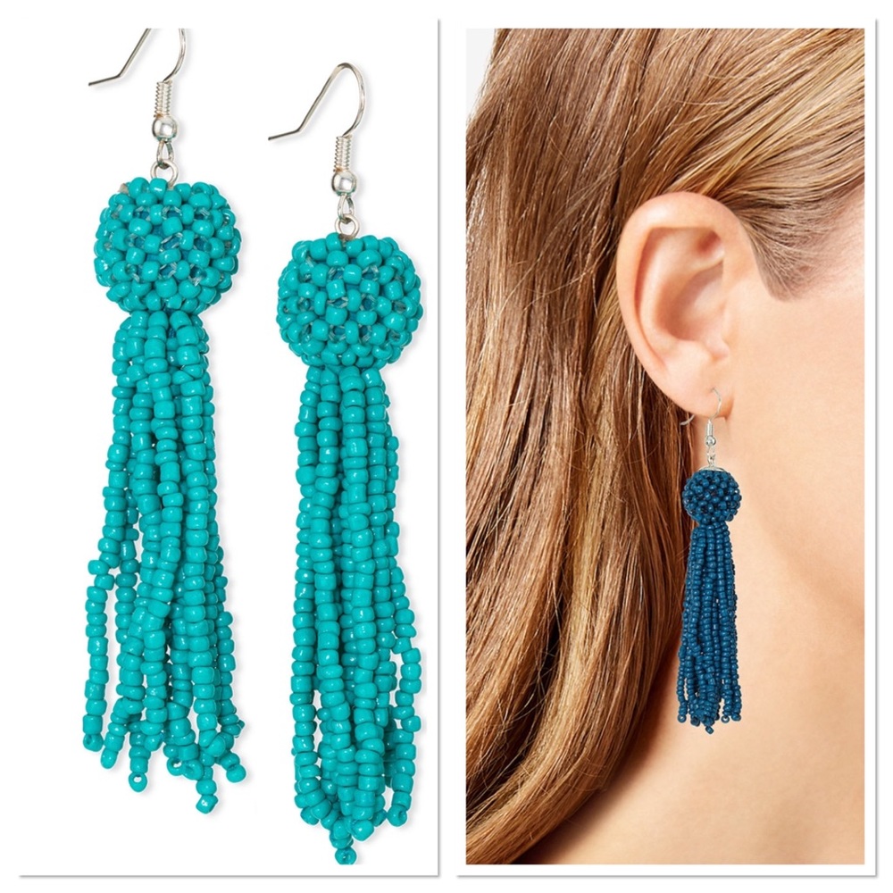 Silver-Tone Seed Bead Tassel Drop Earrings